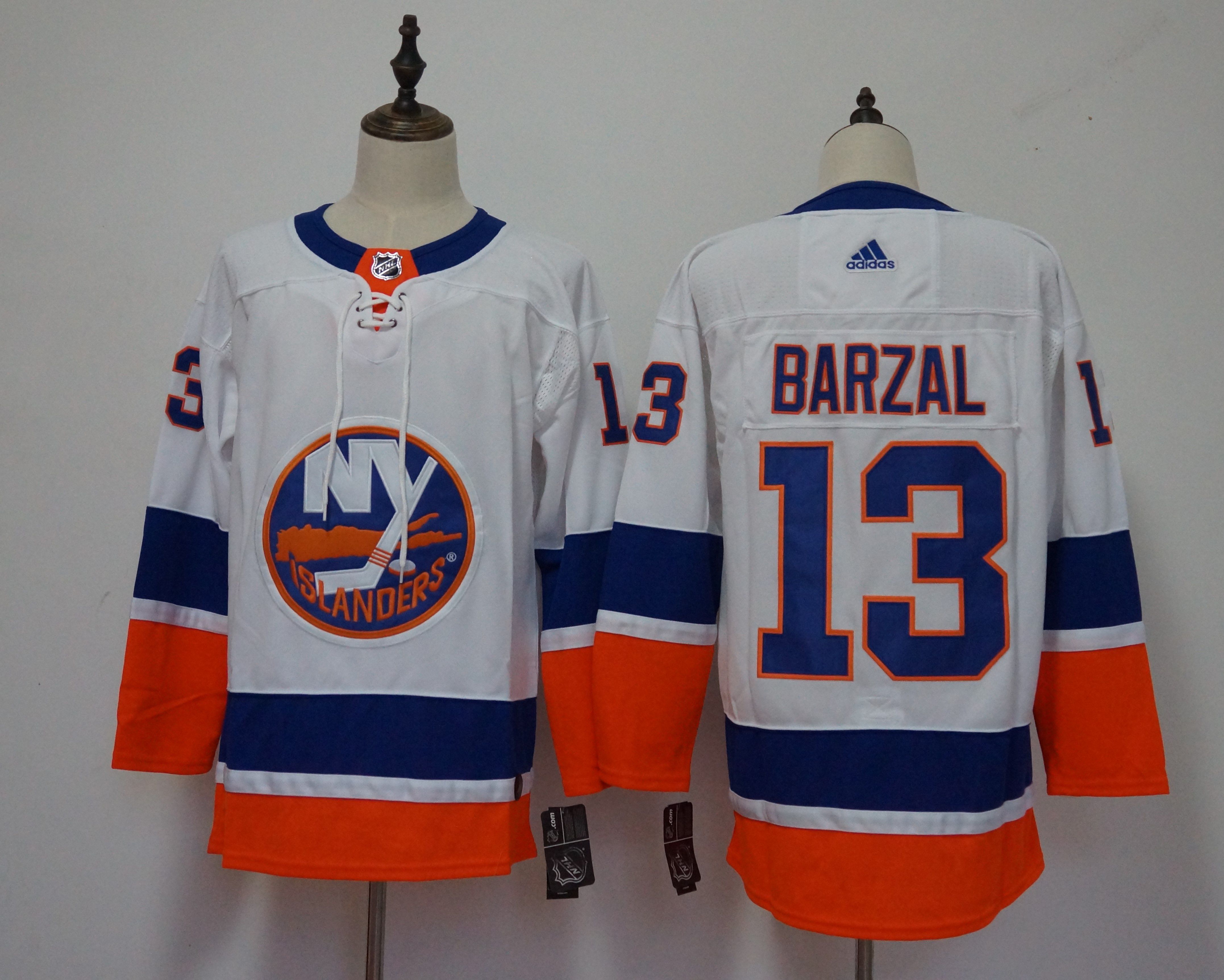 Men New York Islanders #13 Barzal White Adidas Hockey Stitched NHL Jerseys